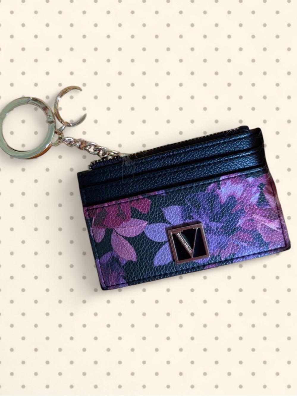 Victoria's Secret Purple Floral Card & Key Holder with V Emblem